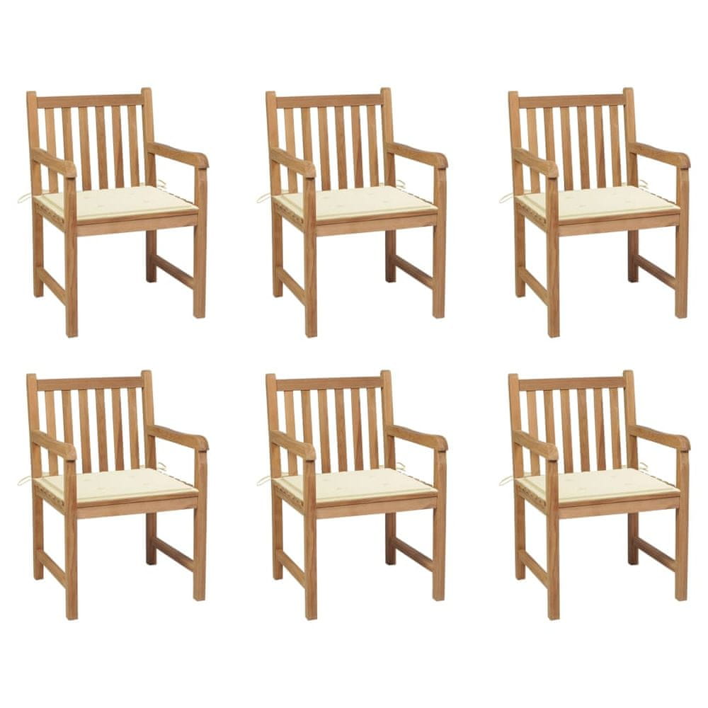 Vidaxl Záhradné stoličky 6 ks s krémovými podložkami tíkový masív